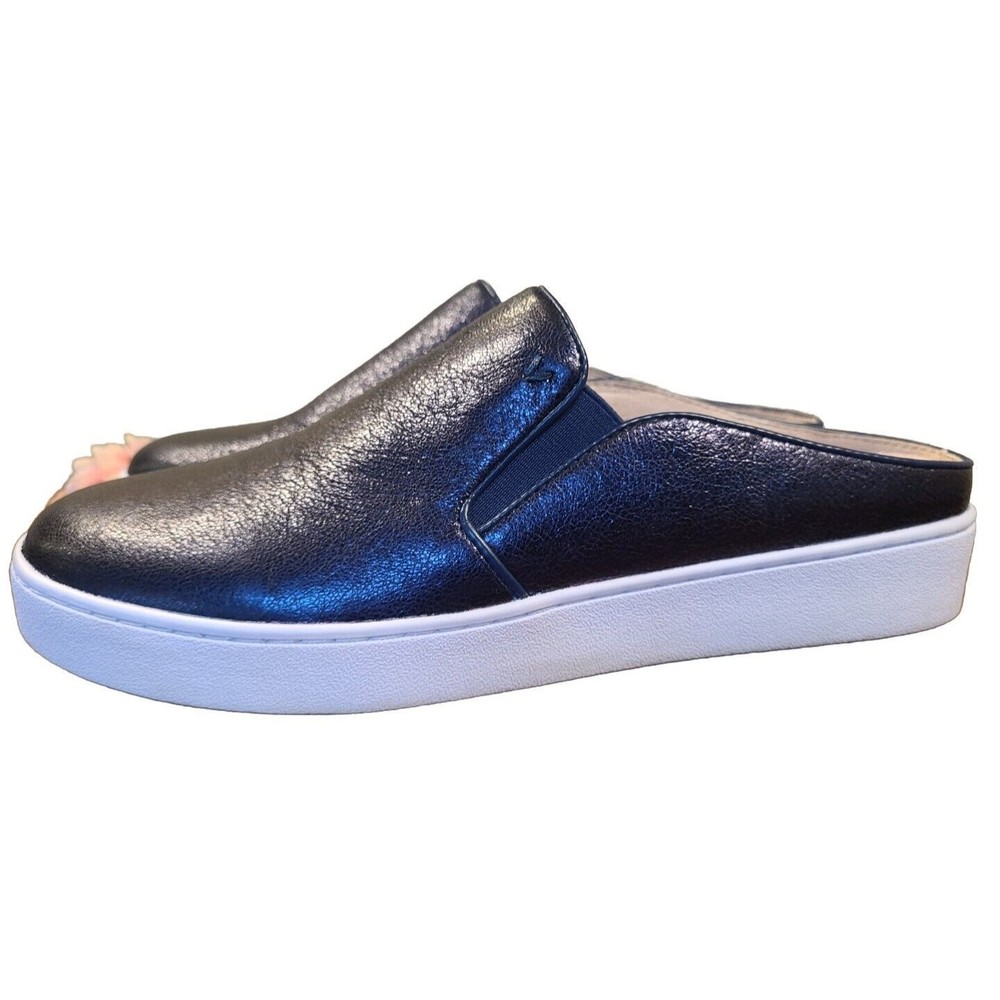Vionic DAKOTA METALLIC NAVY BLUE Slip On Clogs Mule Flat Womens Size 9.5